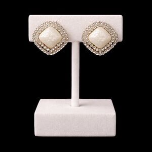 Pearl Ivory Statement Earrings – Rhinestone Halo Glam Luxe Old Hollywood